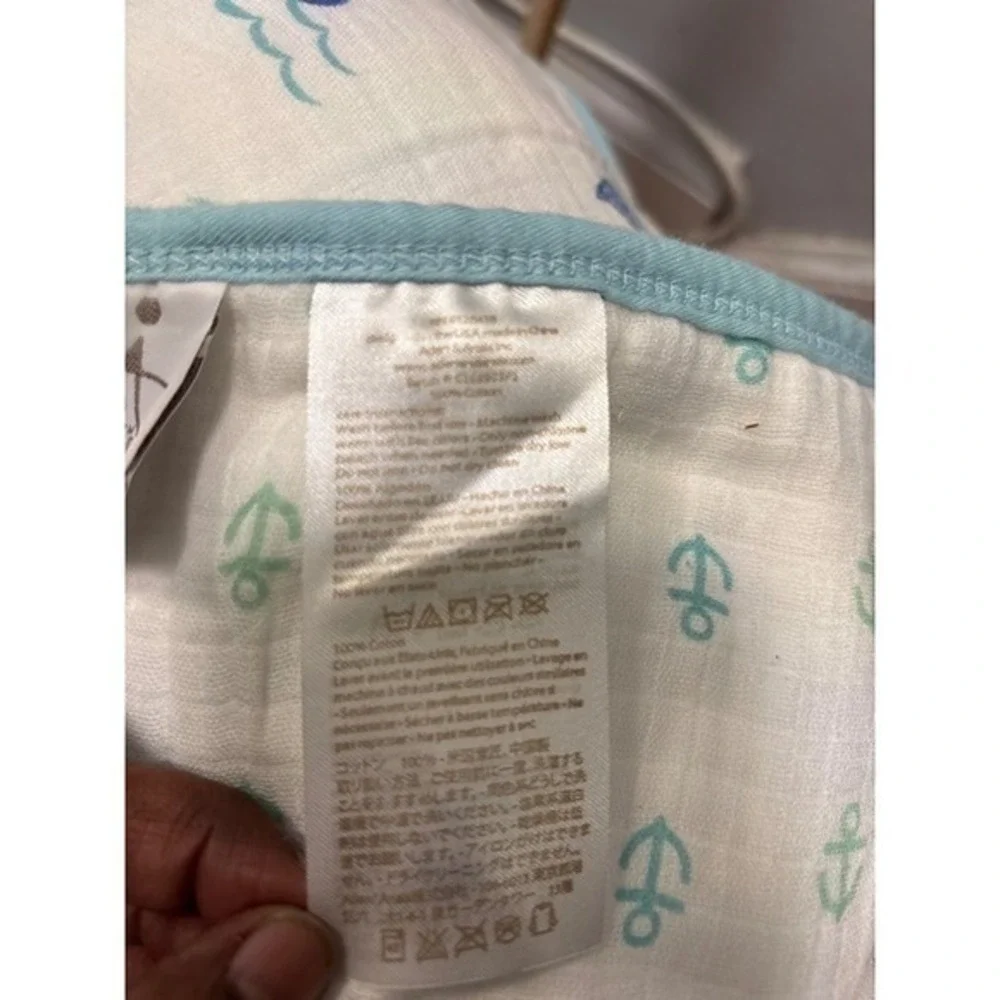 Aden + Anais Dream Blanket Baby  41x41 White Blue Nautical Sailboat Anchor
